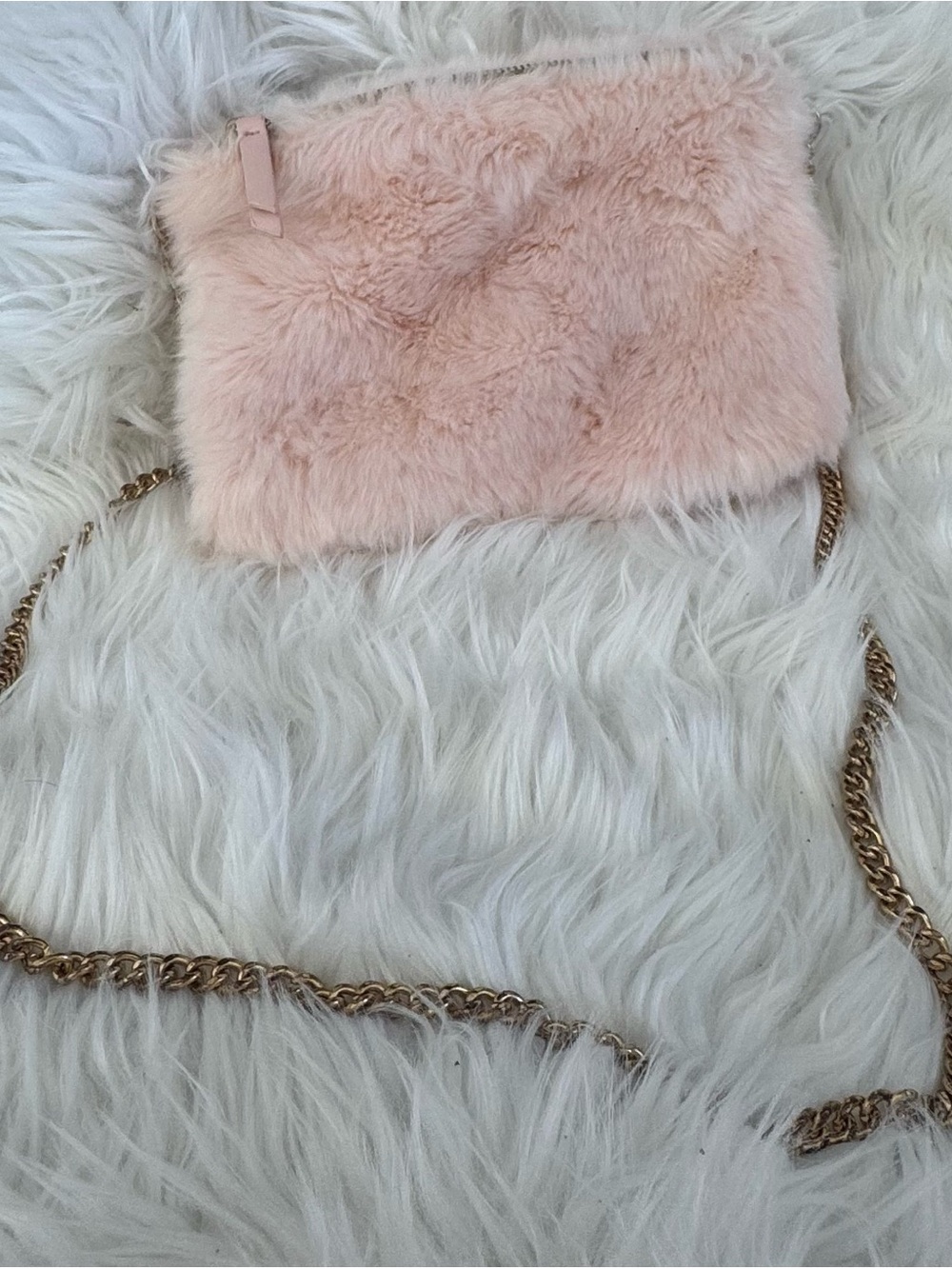Forever 21 Blush Pink Faux Fur Crossbody with Gold Chain